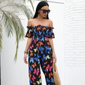 Missord Off-Shoulder Butterfly Print Jumpsuit